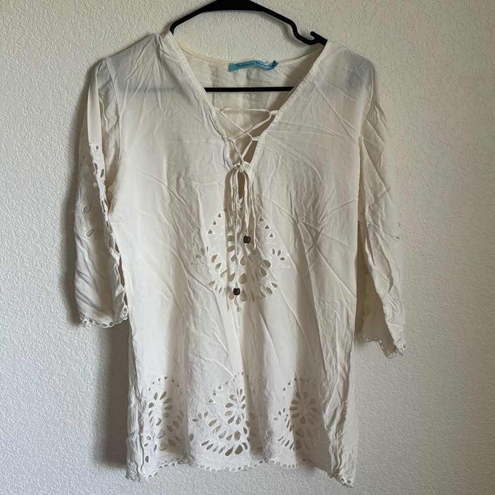 Solitaire Swim Cover Up eyelet 3/4 sleeves medium